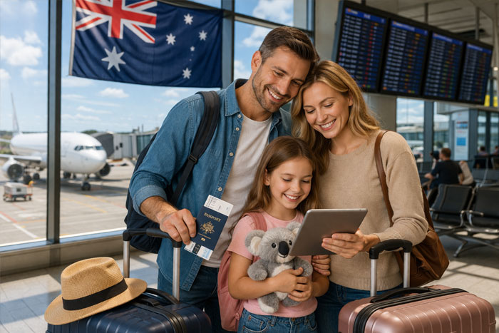 Do children need an Australia eTA family traveling at airport with luggage