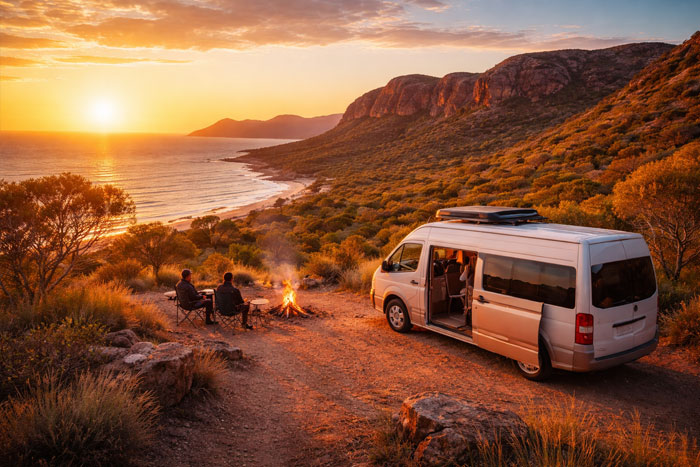 Camping in Australia road trip van landscape