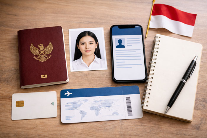 Documents required for Indonesia eVOA including passport, photo, phone and travel documents