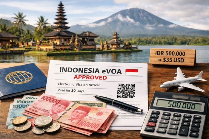 Indonesia eVOA cost with Bali visa price 500000 IDR example