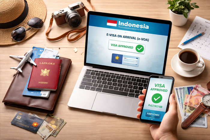 Indonesia eVOA processing time illustration with online visa approval and travel documents
