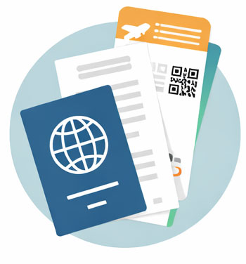 아시아 도착 카드 양식용 QR 코드가 포함된 여권 및 여행 서류