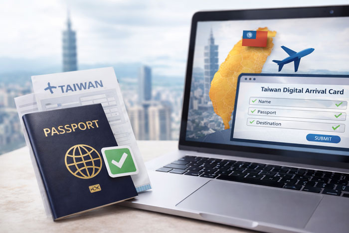 Taiwan digital arrival card requirement form with passport