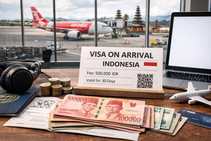 Indonesia visa on arrival (VOA) cost example at Bali airport