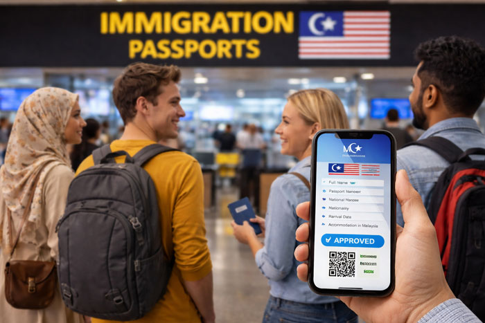 Who needs Malaysia digital arrival card (MDAC) travelers at airport with smartphone form