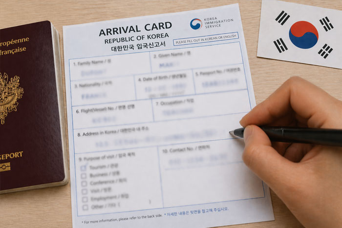 Filling out the South Korea Arrival Card and entry form before departure