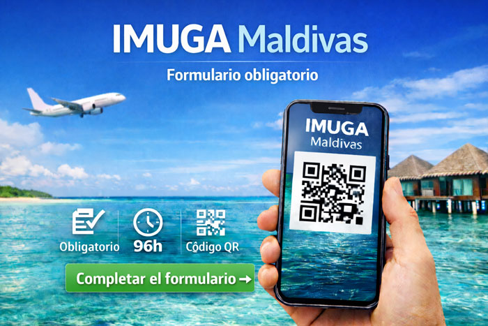 Formulario IMUGA Maldivas con código QR en el smartphone